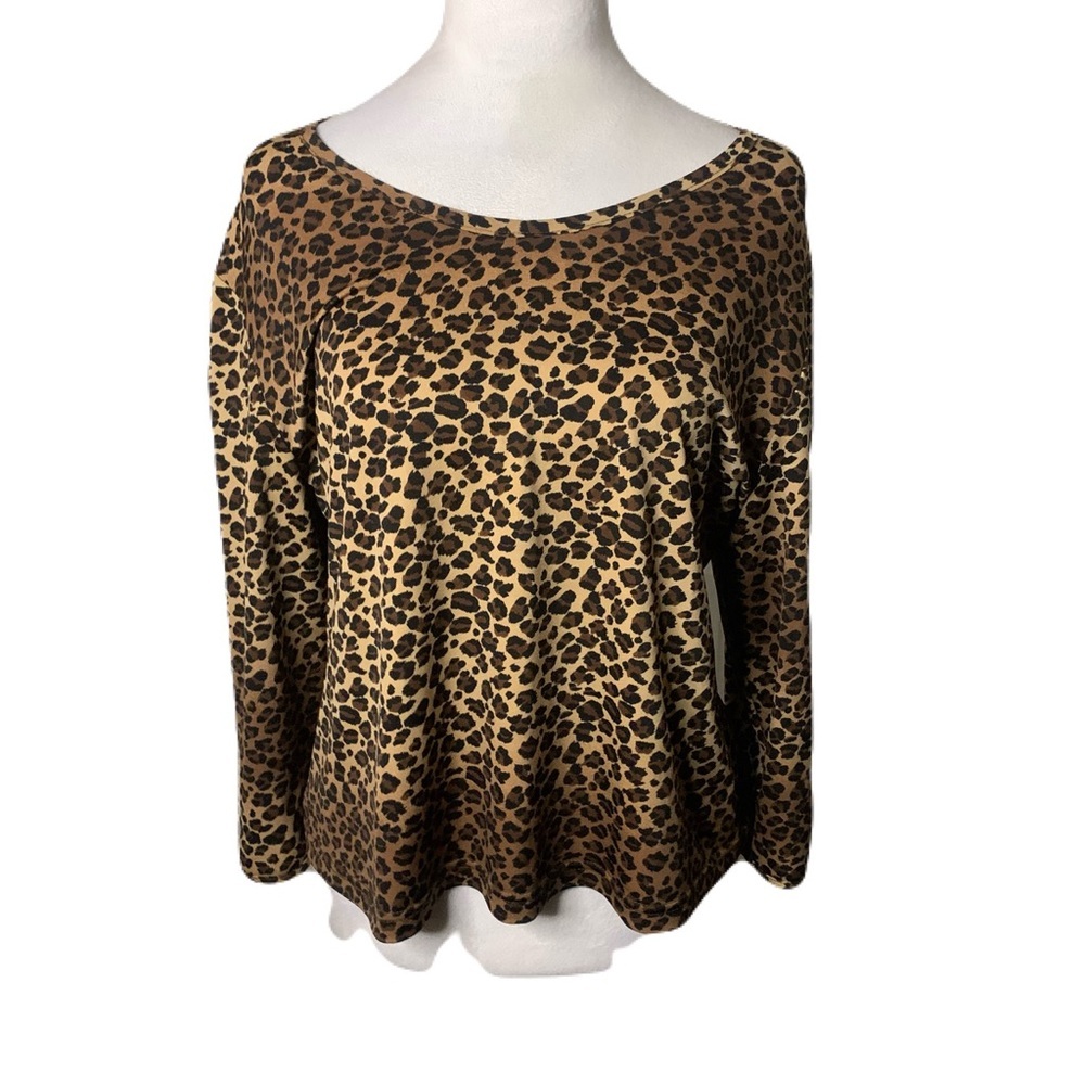 Soos by Misook Large Ombre Leopard Animal Print Mesh Panel Sleeve Stretchy Top